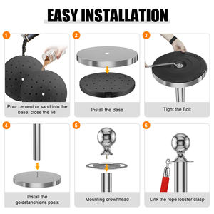 Colonnine e Pali in Acciaio Inox Argento per Hotel e Banche, con Corda in Velluto e Pali per Tappeto Rosso - Product Image 5