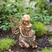 Statue de Fée Vintage en Polyrésine Effet Vieilli, Sœur et Frère S'Étreignant, Faite à la Main, Tonalité Bronze Artistique, Figurine Familiale pour Étagère ou Patio