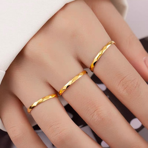 Sparking Geometric Faceted Thin Stacking <b>Ring</b> Minimalist <b>Thumb</b> & Index Finger Band <b>Ring</b> for Women | 18K PVD <b>Gold</b> Stainless Steel - Product Image 3