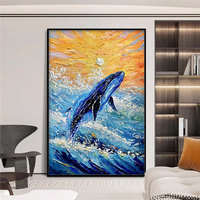 Mintura personnalisé à la main toile œuvre dessin animé baleine Animal peinture à l'huile abstrait couteau affiches pour la décoration intérieure en gros
