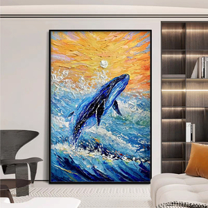 Mintura Tùy Chỉnh Handmade Canvas Tác Phẩm Nghệ Thuật Phim Hoạt Hình Cá Voi Sơn Dầu Động Vật Trừu Tượng Dao Áp phích Cho Trang Trí Nội Thất Bán Buôn - Product Image 4