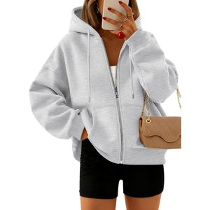<b>Zip</b> <b>Up</b> Hoodie For Women <b>Cropped</b> Fleece Sweatshirt Short Length Drop Shoulder Casual Outfit Fall Fashion 2026 Y2k Style - Product Image 1