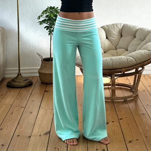 Pantalones Deportivos Casuales para Mujer, de Pierna Ancha, Cintura Baja, Color Verde, Tejido Ecológico, Estampado a Rayas, Cómodos y Transpirables - Product Image 3