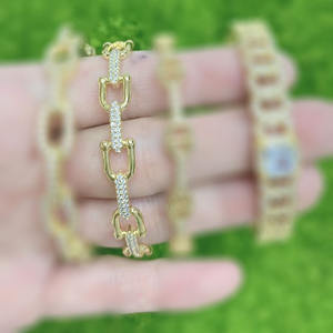 BC2107 <span class=keywords><strong>Bracelet</strong></span> plaqué or 18K, Baguette CZ Micro Pave pyramide pointe en fer à cheval <span class=keywords><strong>café</strong></span> <span class=keywords><strong>grain</strong></span> lien chaîne manchette <span class=keywords><strong>Bracelet</strong></span> - Product Image 3