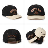 Casquette de baseball western en cuir beige à deux tons avec broderie vintage Cactus du désert et bordure en coton