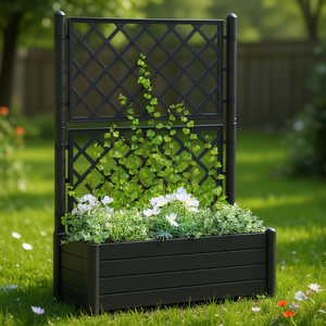 Jardinera Antracita con Enrejado 39.4 X 16.9 X 55.9 Pulgadas, Plástico PP, Rectangular Moderna para Uso en Jardín Exterior - Product Image 2