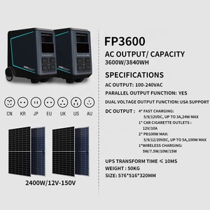 Station d'alimentation portable d'extérieur 2000W avec cellules LiFePO4, générateur solaire haute capacité, compatible 3000W 2400W 1200W 300W, batterie externe pour camping - Product Image 3
