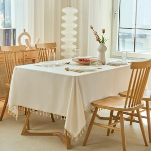 Cotton Linen Tablecloth Square Solid Color Tassel Home Dining Table Cover Waterproof Oil Proof Light Luxury Style - Product Image 2