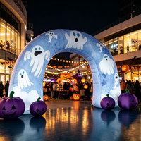 Arche gonflable géante d'Halloween Longgang, design fantôme, citrouille violette, décoration d'entrée effrayante pour l'extérieur, résistante au soleil, durable