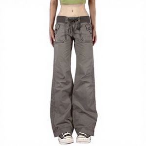 Vaqueros de lujo retro de estilo urbano para otoño, transpirables, ecológicos, cortavientos, casuales, sencillos, de mezclilla lavada, corte recto, tipo cargo, de tiro bajo, estilo picante. - Product Image 3