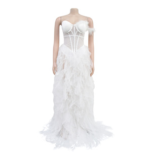 Elegante hermoso volantes <span class=keywords><strong>fiesta</strong></span> pluma Vestido largo <span class=keywords><strong>de</strong></span> malla Maxi <span class=keywords><strong>ver</strong></span> a través del vestido Sexy <span class=keywords><strong>vestidos</strong></span> transparentes - Product Image 6
