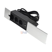 Prise de table encastrable en alliage d'aluminium CE pour alimentation électrique, avec prises Euro 2 AC et ports USB A+C, pour usage commercial