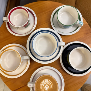 <span class=keywords><strong>Tasse</strong></span> à café et soucoupe vintage en porcelaine émaillée avec plateau blanc au design de fleurs rouges pour servir du thé et du café - Product Image 5