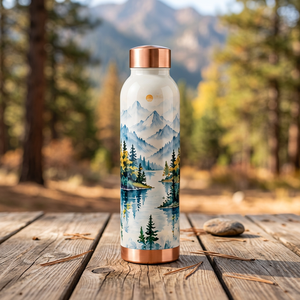 Botella de Agua Aislada de Cobre Moderna con Tapa de Cobre con Diseño de Lago de Montaña para Viajes - Product Image 1