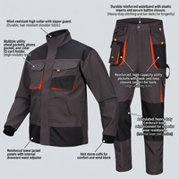 Veste de travail à col zippé avec panneaux renforcés et multiples poches, pantalon cargo résistant à l'usure avec protection des genoux pour la réparation automobile et l'ingénierie