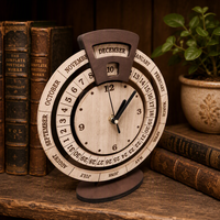 Horloge de bureau en bois rustique, antique, rétro, vintage avec affichage de calendrier perpétuel rotatif