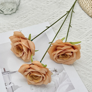 Artificial Rose Bouquet Silk High Simulation Wedding Home Dcor Classic <b>Style</b> 3 <b>Headed</b> Diamond Rose - Product Image 3