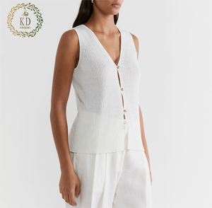 KD lavorato a <span class=keywords><strong>maglia</strong></span> personalizzato OEM ODM Vintage estate senza maniche con bottone morbido 100% <span class=keywords><strong>lino</strong></span> maglieria da <span class=keywords><strong>donna</strong></span> maglione gilet - Product Image 3