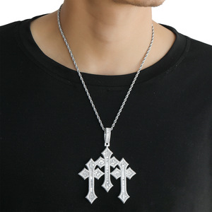 Collana da Uomo con Pendente a Croce Hip Hop Europeo, in Rame con Zirconio Quadrato a Scala, Accessori per Orecchie, <span class=keywords><strong>Gioielli</strong></span> Abbinati - Product Image 4