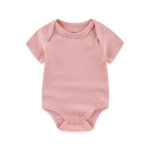 Katoenen korte mouwen effen uni kleur geribbelde op maat gemaakte baby romper jacquard bodysuit vest - Product Image 3