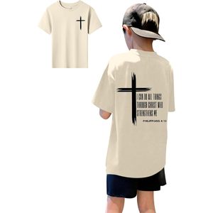 เสื้อยืดเด็กชาย FOXA ลายคริสเตียน ข้อพระคัมภีร์ฟิลิปปี 4:13 ผ้าฝ้าย พิมพ์ลายทางศาสนา สำหรับเด็ก - Product Image 1