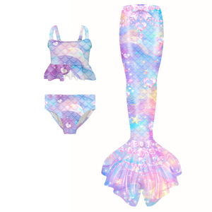 Maillot de bain trois pièces pour filles de 8 à 12 ans, thème <span class=keywords><strong>sirène</strong></span>, adorable maillot de bain trois pièces - Product Image 1