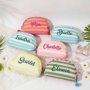 Personalized Polyester Casual <b>Makeup</b> Bag Girls <b>Teens</b> Custom Name Embroidered Striped Cosmetic Organizer Pastel Travel Pouch - Product Image 5