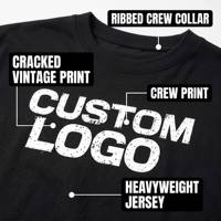 T-shirt col rond personnalisé noir effet vieilli et déchiré, en coton peigné épais 280 GSM, avec motif graphique blanc pour homme, style urbain minimaliste