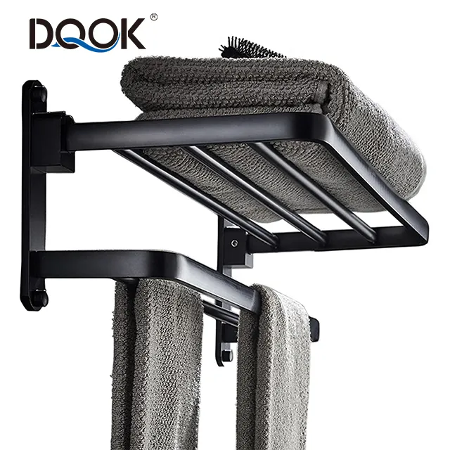 Wholesale Matte Black Aluminum Towel Rack Wall Mounted Bathroom Accessory Towel Holder Bathroom Shelves Towel Bar