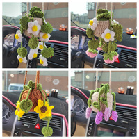 Tricoté à la main tissé panier suspendu fleur rétroviseur décoration voiture pendentif créatif en gros fleur artificielle