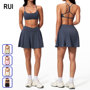 RUIQUWIN Wholesale Women's Cross Back Sports Bra Mini <b>Skirt</b> Yoga Two Piece Set Moisture Wicking Quick Dry Fitness Sportswear - Product Image 1