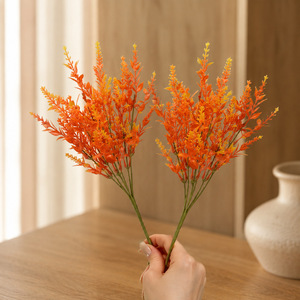 Elegant Faux Autumn Foliage <b>Stems</b> 2027 Orange Red Eucalyptus Grass for Vase Filler Home Harvest Celebration Decor - Product Image 3