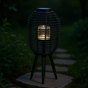 Lanterne à bougie en bambou noir, éclairage solaire LED pour jardin, luminaire extérieur IP65 - Product Image 2
