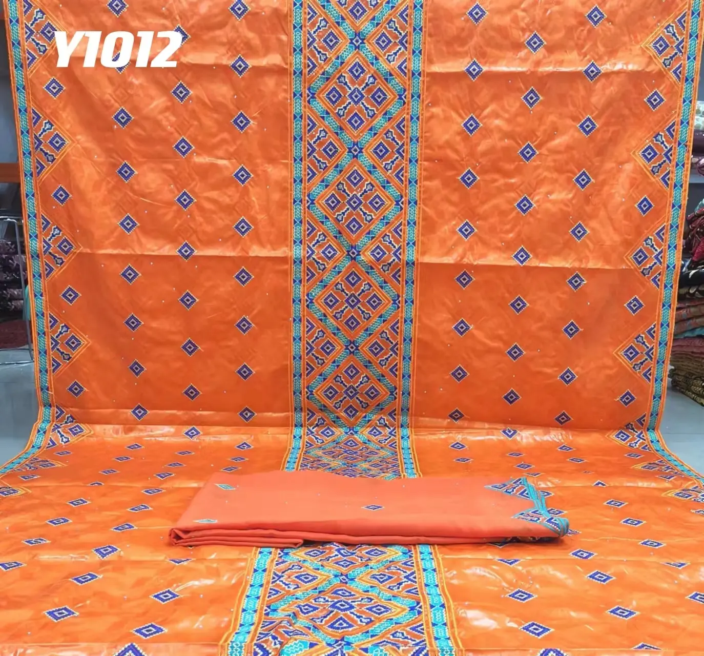 Inmyshop-robe en bazin pour femmes, tissus en dentelle africaine, ensemble comprenant un bazin de 5yds avec un foulard de 2yds, un tissu en coton de brocart uni