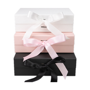Custom Rectangular Magnetic Closure Ribbon Pink Black Cardboard Box For Gift Wig Hair Perfume Cosmetic