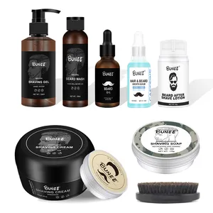 Kit de toilettage de barbe, huile de barbe, baume, ensembles de soins, emballage cadeau, sac de voyage, Logo personnalisé, Kit de croissance de barbe pour hommes