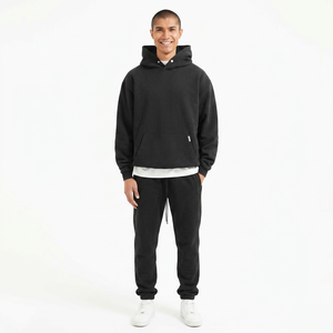 Long Sleeve 100% Cotton Sweatshirts Pullover Heavy Weight No <b>Strings</b> Plain 320gsm Fleece Fabric Hoodies for Men - Product Image 1
