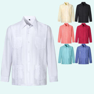 Camisas Guayaberas LYN9O26 EM Factory para Hombre, Camisas Guayaberas Cubanas Mexicanas de <span class=keywords><strong>Manga</strong></span> Larga con 4 Bolsillos para Hombre - Product Image 2