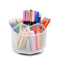 Organisateur de bureau en métal, porte-stylos rotatif à 360°, 5 compartiments