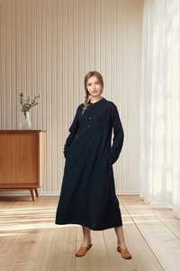 Robe longue décontractée en lin et coton à manches courtes pour femme, coupe ample, éco-responsable, style A-line, grandes tailles - Product Image 3