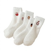 Chaussettes de Noël mignonnes à motif de dessin animé pour femmes, automne/hiver, en fourrure de vison blanche, épaisses et chaudes, paire parfaite pour les fêtes, coffret cadeau