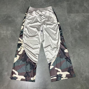 Y2k Custom Camo Patchwork Panel Basketball Warm up Oversized Baggy Wide Leg Satin Track Pants <strong>for</strong> <strong>Men</strong> Athletic <strong>Sports</strong> <strong>Trousers</strong> - Product Image 2