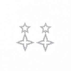 Orecchini di Lusso con Diamanti Bianchi Champagne per Donna, Gioielli da Festa in Oro Bianco con Taglio Brillante Rotondo, Colore D Naturale - Product Image 1