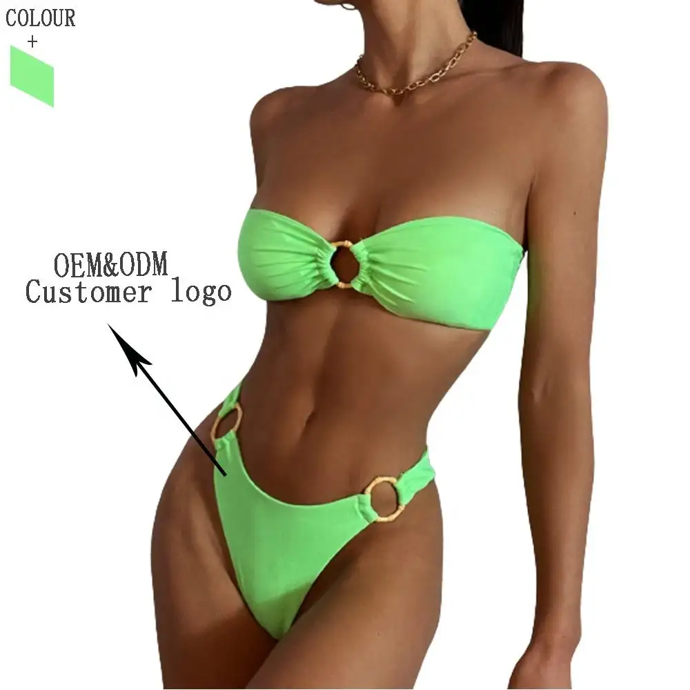 2024 Wholesale Swimsuits Beachwear Sexy Neon Swimwear Ring Micro Bikini for Women