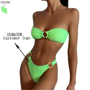 Kadınlar için 2024 toptan mayolar Beachwear seksi Neon mayo yüzük mikro Bikini