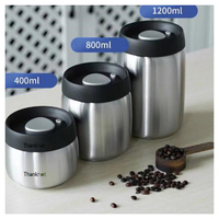 Bocal à café empilable en acier inoxydable noir, 0,4 L, 0,8 L, 1,2 L, qualité alimentaire, sans BPA, hermétique et sous vide pour la cuisine