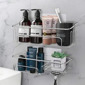 Panier de rangement mural de douche en acier inoxydable 304, support de organisateur adhésif, résistant à la rouille, sans perçage, caddie de douche