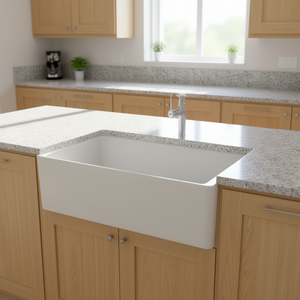 Lavello da cucina a vasca singola reversibile da 30 pollici in argilla refrattaria bianco antico con frontale a grembiule, modello Alcohol - Product Image 2