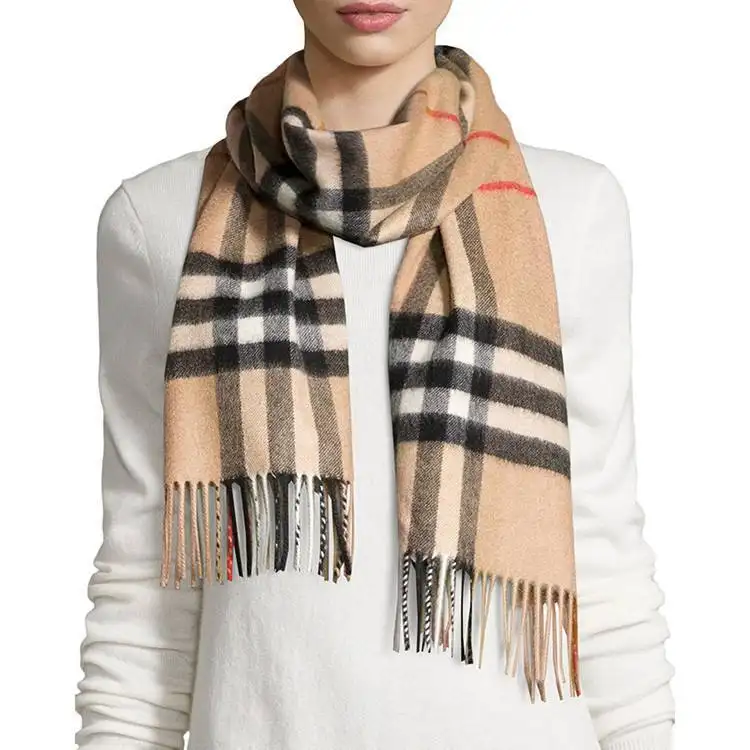 long fashionable vintage London daily warm wear winter elegant soft feeling classic plaid pattern fringed wool shawl scarf