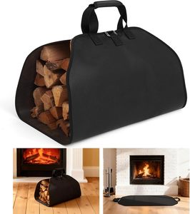 Sac de transport de bois de chauffage moderne 2-en-1, tapis de cheminée ignifuge, porte-bûches étanche de grande taille avec sangles renforcées en acier. - Product Image 1